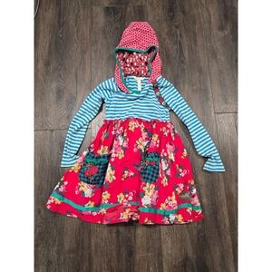 Matilda Jane Girls Size 4 Hood Dress Mixed Print Floral Stripe Penguin Red Blue